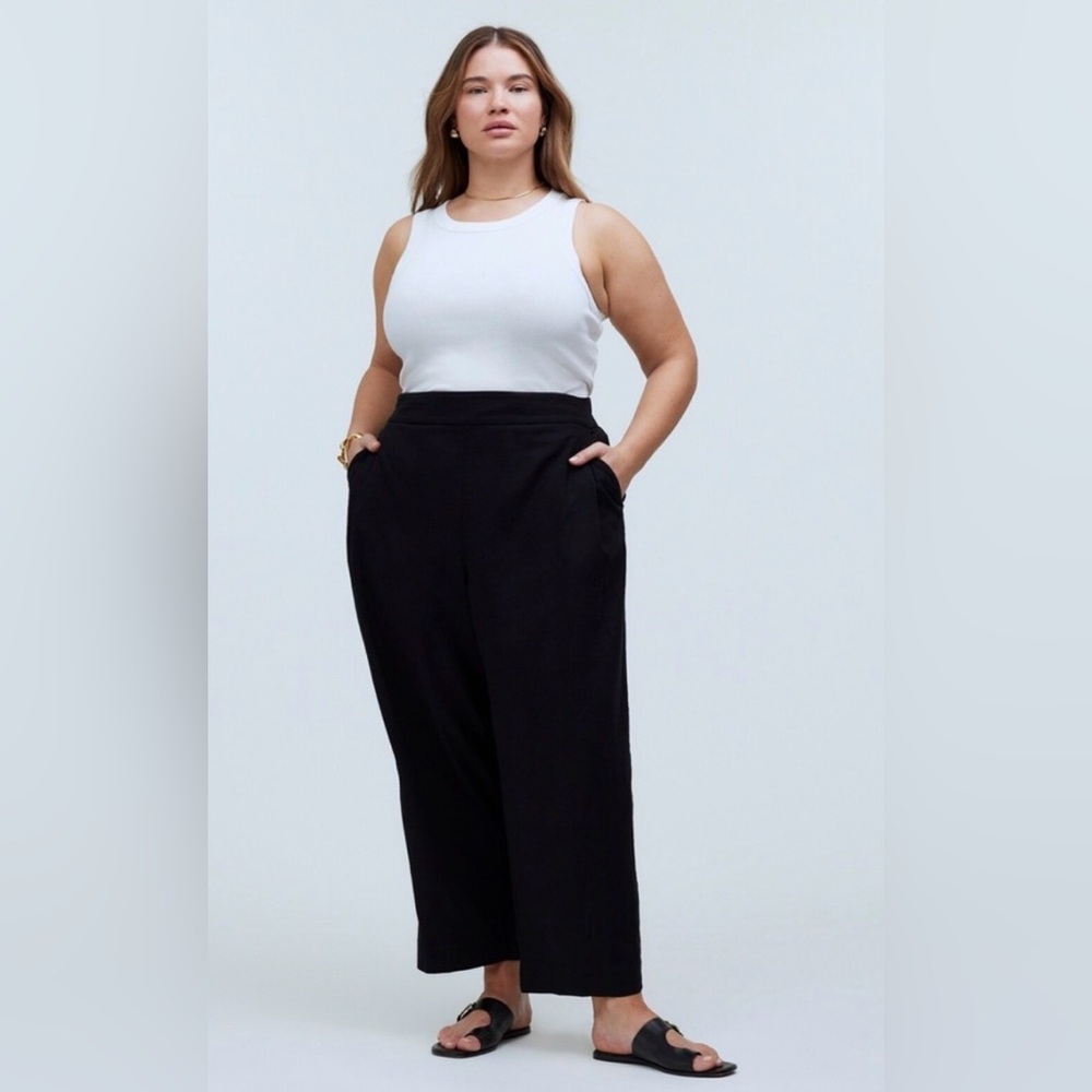 New Madewell Lightspun Tapered Huston Pull-On Crop Cotton Pants In Black XXL